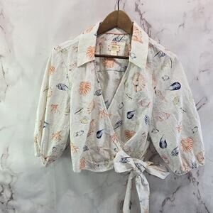Anthropologie Shirt Womens XL White Wrap Maeve Puff Shell Marine Sea Ocean